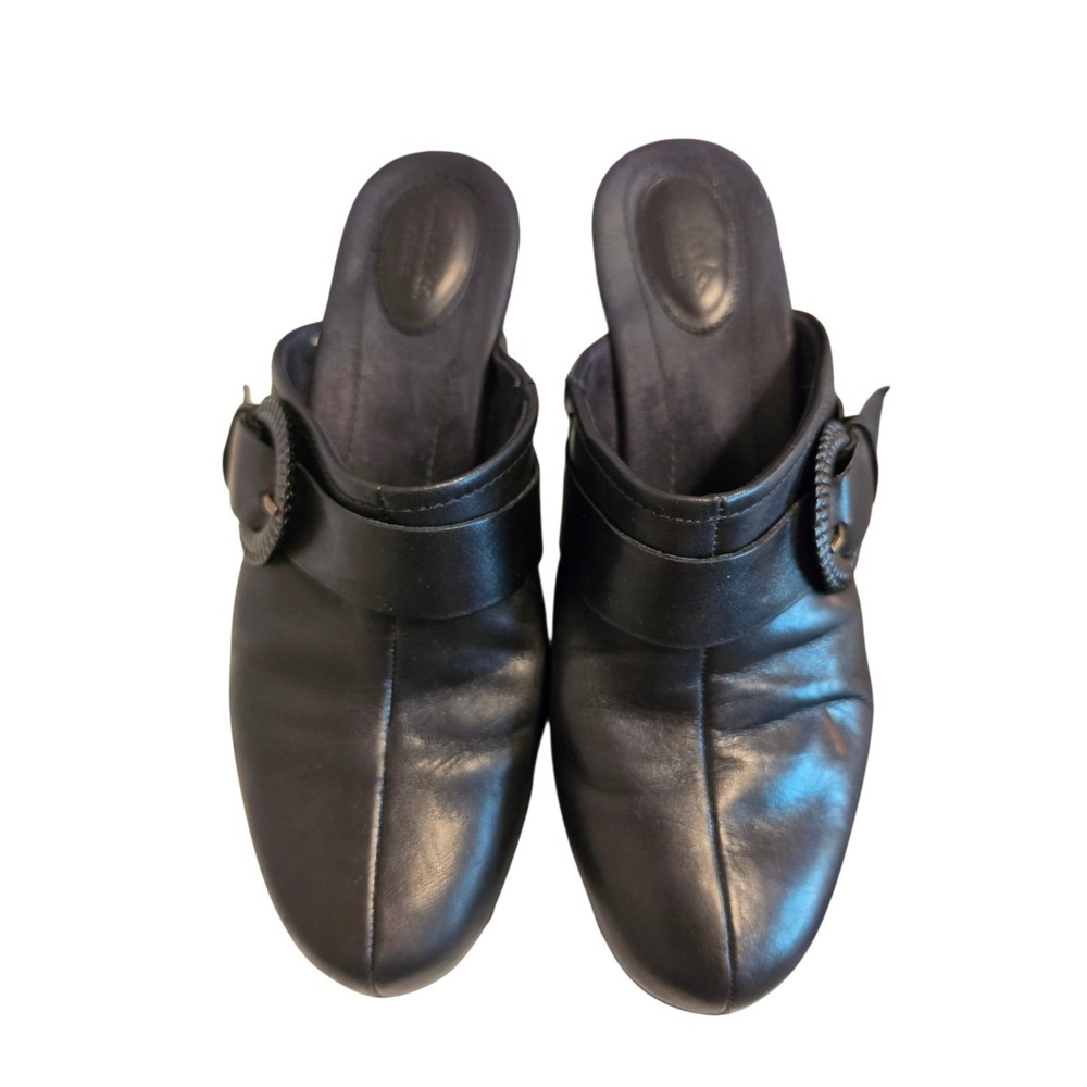 Clarks Artisan Teak Willow Black Leather Clog Mules Size 9